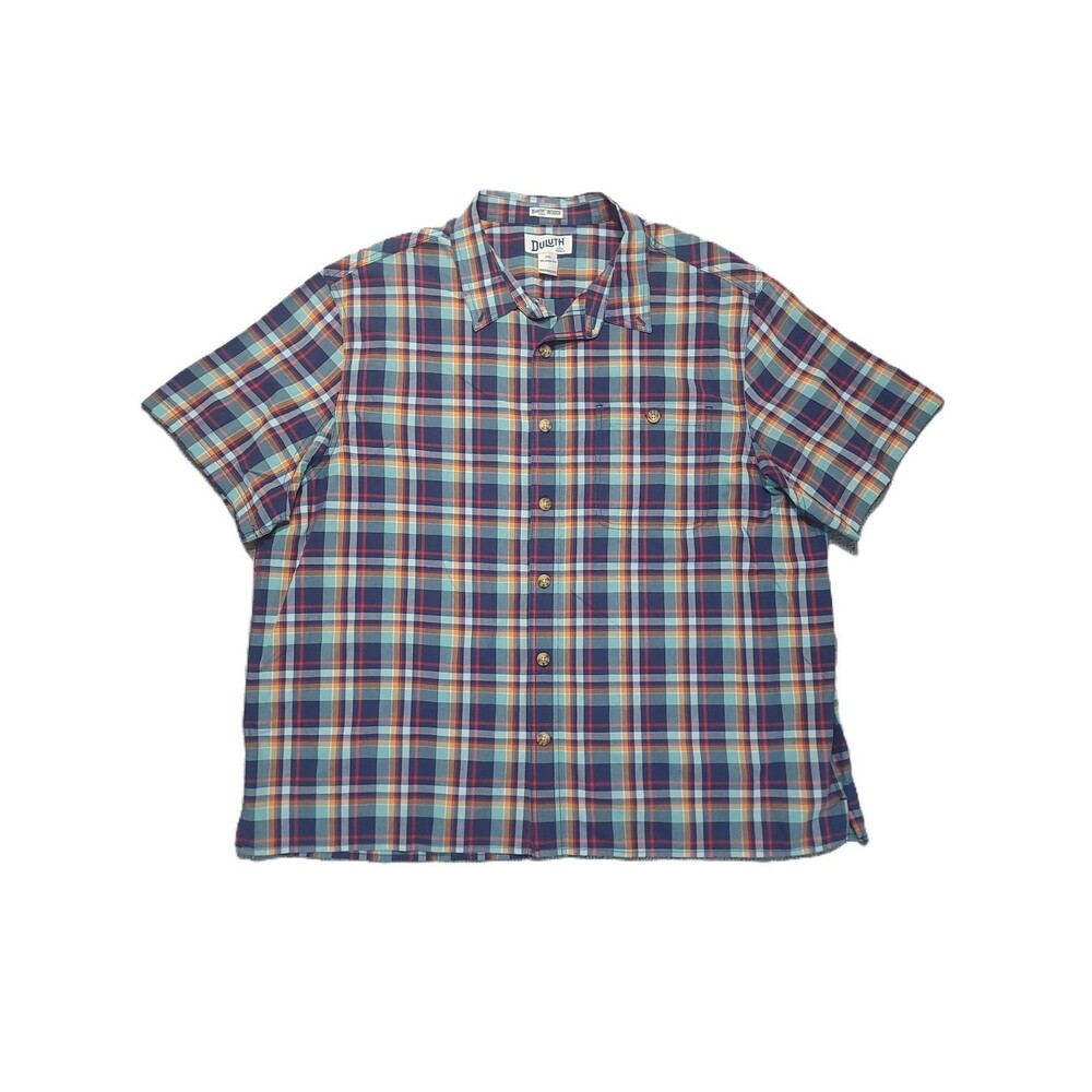 Duluth Trading Co Untucked Relaxed Fit Shirt Mens 2XL Short Sleeve Plaid Cotton